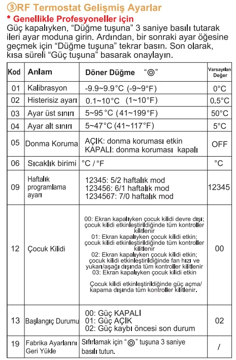 T9W Gelişmiş ayarlar